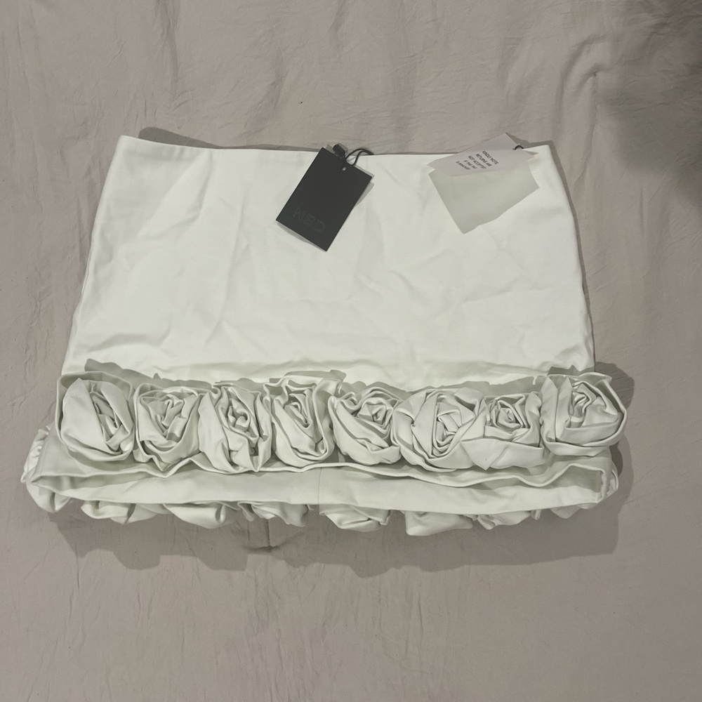 NBD White Ruffle Mini Skirt